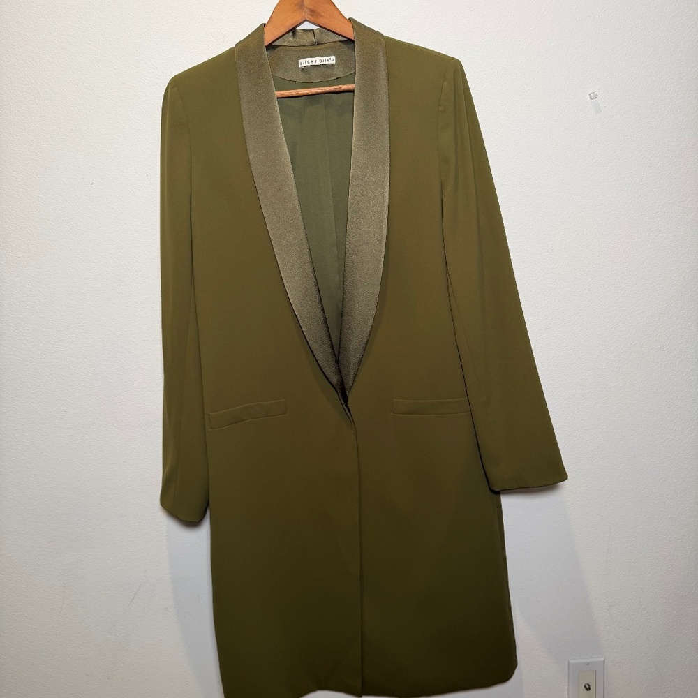 NWOT Alice + Olivia Olive Green Long Jacket Original Price $465 Sz: L - Picture 4 of 7